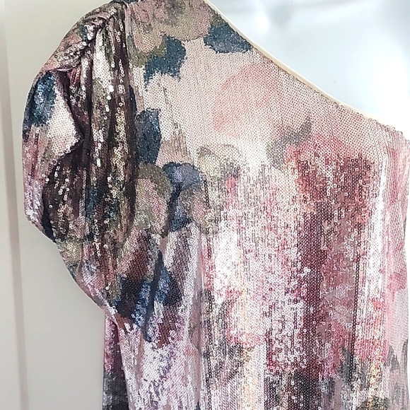 NWT! Anthropologie One Shoulder Floral Sequin Maxi Dress Size Medium - Picture 8 of 11